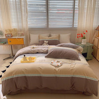 HKM-231315 Cotton Four-Piece Bed Set with Simple Print Design - Duvet Cover, Bed Sheet, and Pillowcases