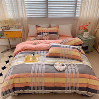 HKM-231315 Cotton Four-Piece Bed Set with Simple Print Design - Duvet Cover, Bed Sheet, and Pillowcases