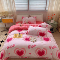 HKM-231315 Cotton Four-Piece Bed Set with Simple Print Design - Duvet Cover, Bed Sheet, and Pillowcases