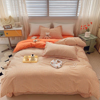 HKM-231315 Cotton Four-Piece Bed Set with Simple Print Design - Duvet Cover, Bed Sheet, and Pillowcases