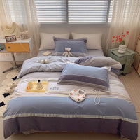 HKM-231315 Cotton Four-Piece Bed Set with Simple Print Design - Duvet Cover, Bed Sheet, and Pillowcases