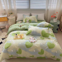 HKM-231315 Cotton Four-Piece Bed Set with Simple Print Design - Duvet Cover, Bed Sheet, and Pillowcases