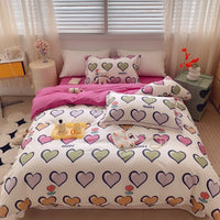 HKM-231315 Cotton Four-Piece Bed Set with Simple Print Design - Duvet Cover, Bed Sheet, and Pillowcases