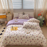 HKM-231315 Cotton Four-Piece Bed Set with Simple Print Design - Duvet Cover, Bed Sheet, and Pillowcases