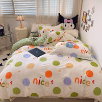 HKM-231315 Cotton Four-Piece Bed Set with Simple Print Design - Duvet Cover, Bed Sheet, and Pillowcases
