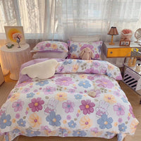 HKM-231315 Cotton Four-Piece Bed Set with Simple Print Design - Duvet Cover, Bed Sheet, and Pillowcases