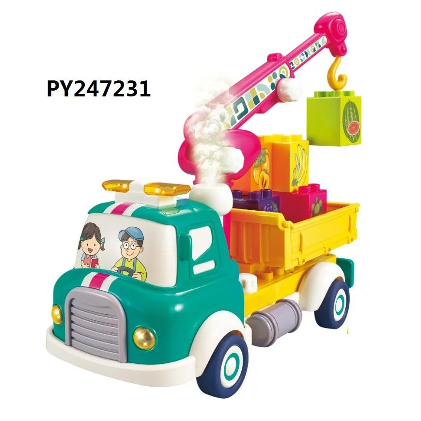 KTX-231315 Diy Assembly Building Blocks Set - Water Spray Fruit Transport Cart Educational Toy for Kids