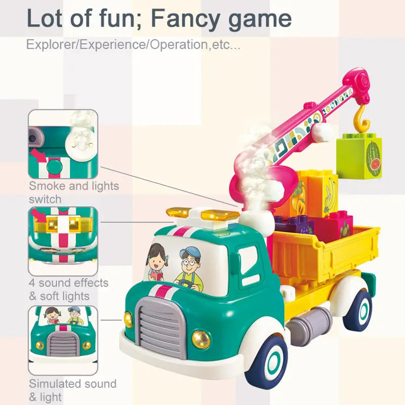KTX-231315 Diy Assembly Building Blocks Set - Water Spray Fruit Transport Cart Educational Toy for Kids