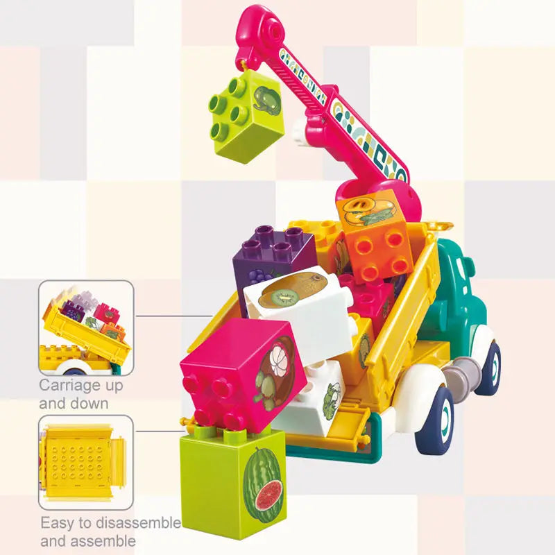 KTX-231315 Diy Assembly Building Blocks Set - Water Spray Fruit Transport Cart Educational Toy for Kids