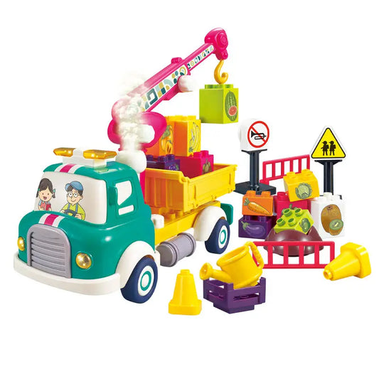 KTX-231315 Diy Assembly Building Blocks Set - Water Spray Fruit Transport Cart Educational Toy for Kids