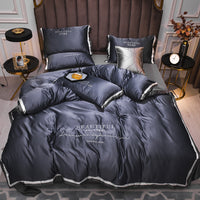 HKM-231315 Solid Color Dark Blue Quilt Cover Set for Stylish Bedding
