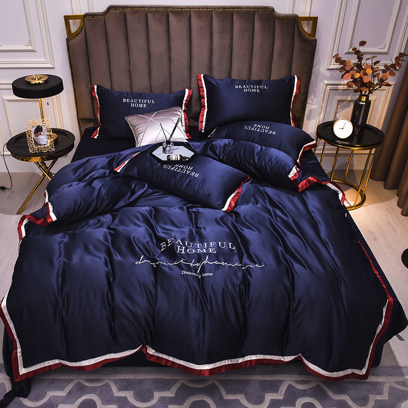 HKM-231315 Solid Color Dark Blue Quilt Cover Set for Stylish Bedding