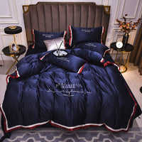 HKM-231315 Solid Color Dark Blue Quilt Cover Set for Stylish Bedding