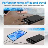 HKM-231507 10,000mAh Ultra Slim Portable Power Bank with Dual USB Outputs, LED Flashlight, and Charging Cable for iPhone 15 and More