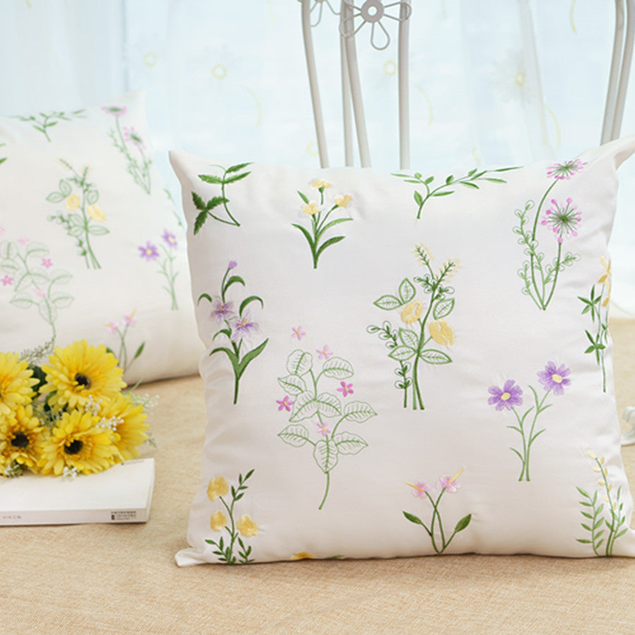HKM-231699 Pastoral Style Embroidered Floral and Plant Square Cushion Covers for Living Room and Bedroom