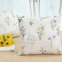 HKM-231699 Pastoral Style Embroidered Floral and Plant Square Cushion Covers for Living Room and Bedroom