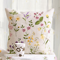 HKM-231699 Pastoral Style Embroidered Floral and Plant Square Cushion Covers for Living Room and Bedroom