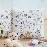 HKM-231699 Pastoral Style Embroidered Floral and Plant Square Cushion Covers for Living Room and Bedroom