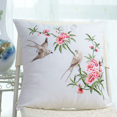 HKM-231699 Pastoral Style Embroidered Floral and Plant Square Cushion Covers for Living Room and Bedroom