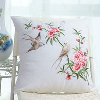 HKM-231699 Pastoral Style Embroidered Floral and Plant Square Cushion Covers for Living Room and Bedroom