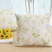 HKM-231699 Pastoral Style Embroidered Floral and Plant Square Cushion Covers for Living Room and Bedroom