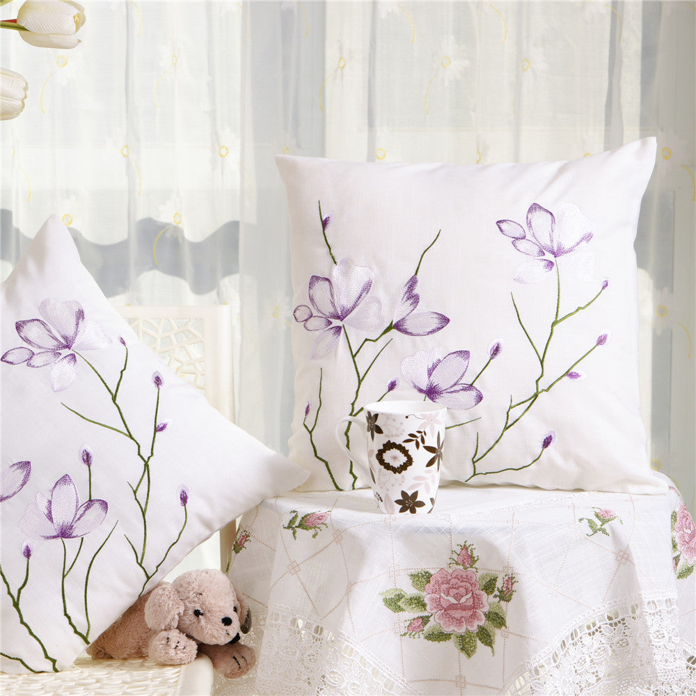 HKM-231699 Pastoral Style Embroidered Floral and Plant Square Cushion Covers for Living Room and Bedroom