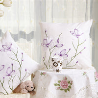 HKM-231699 Pastoral Style Embroidered Floral and Plant Square Cushion Covers for Living Room and Bedroom