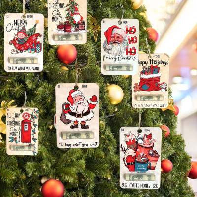 HKM-231763 Creative Wooden Christmas Wallet Decorative Pendant - Modern Art Design, 4 x 6 inches