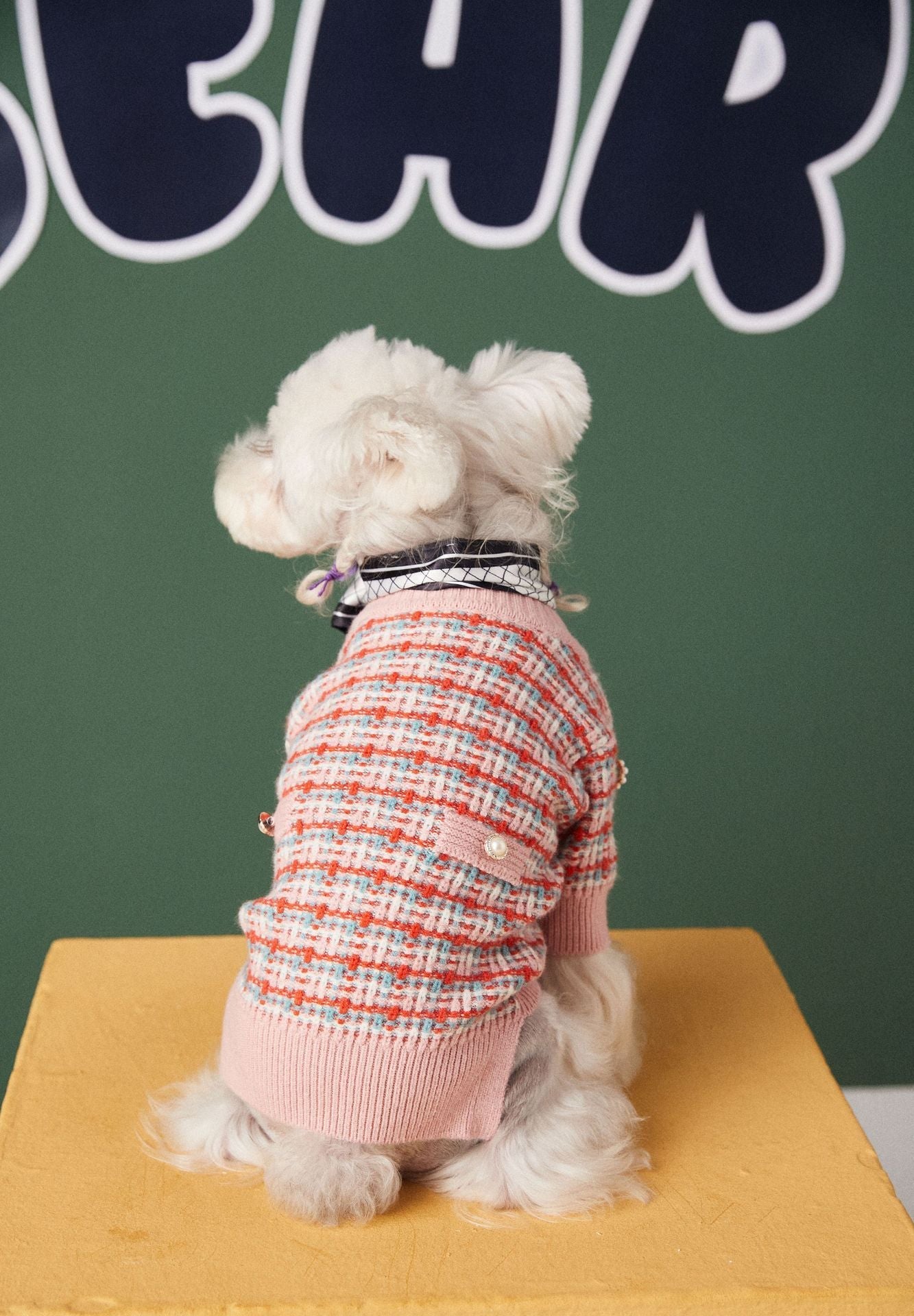 HKM-231891 Pet Small Fragrance Cardigan in Pink Wool - Cozy Sweater for All Genders