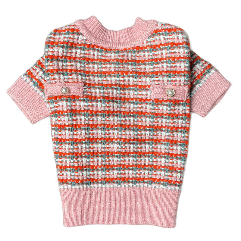 HKM-231891 Pet Small Fragrance Cardigan in Pink Wool - Cozy Sweater for All Genders