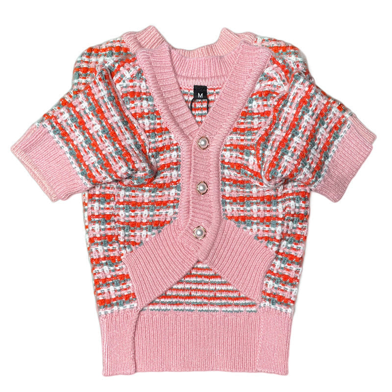 HKM-231891 Pet Small Fragrance Cardigan in Pink Wool - Cozy Sweater for All Genders