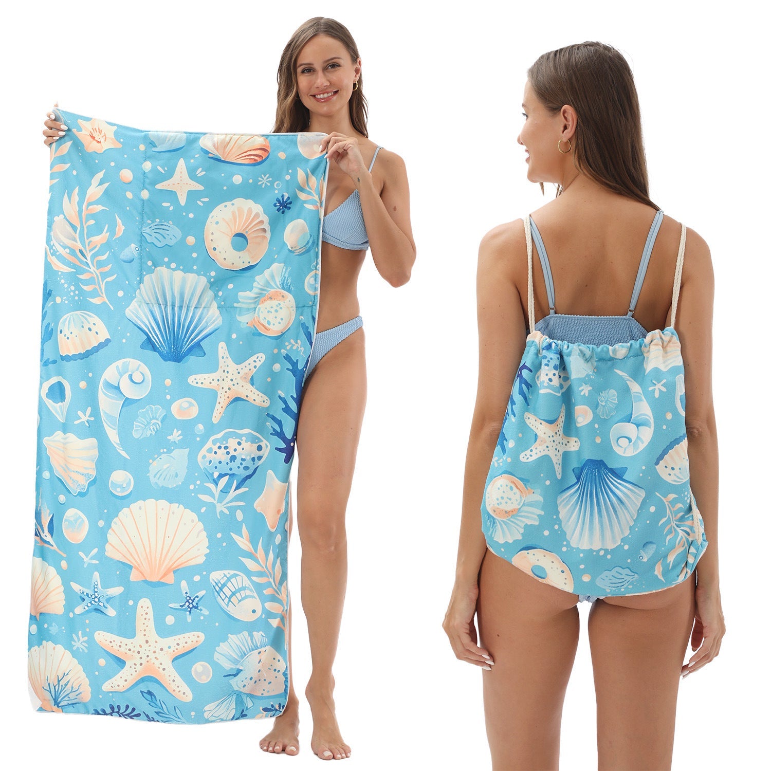 HKM-231891 Versatile Microfiber Beach Towel and Bag Storage - Multiple Colors Available