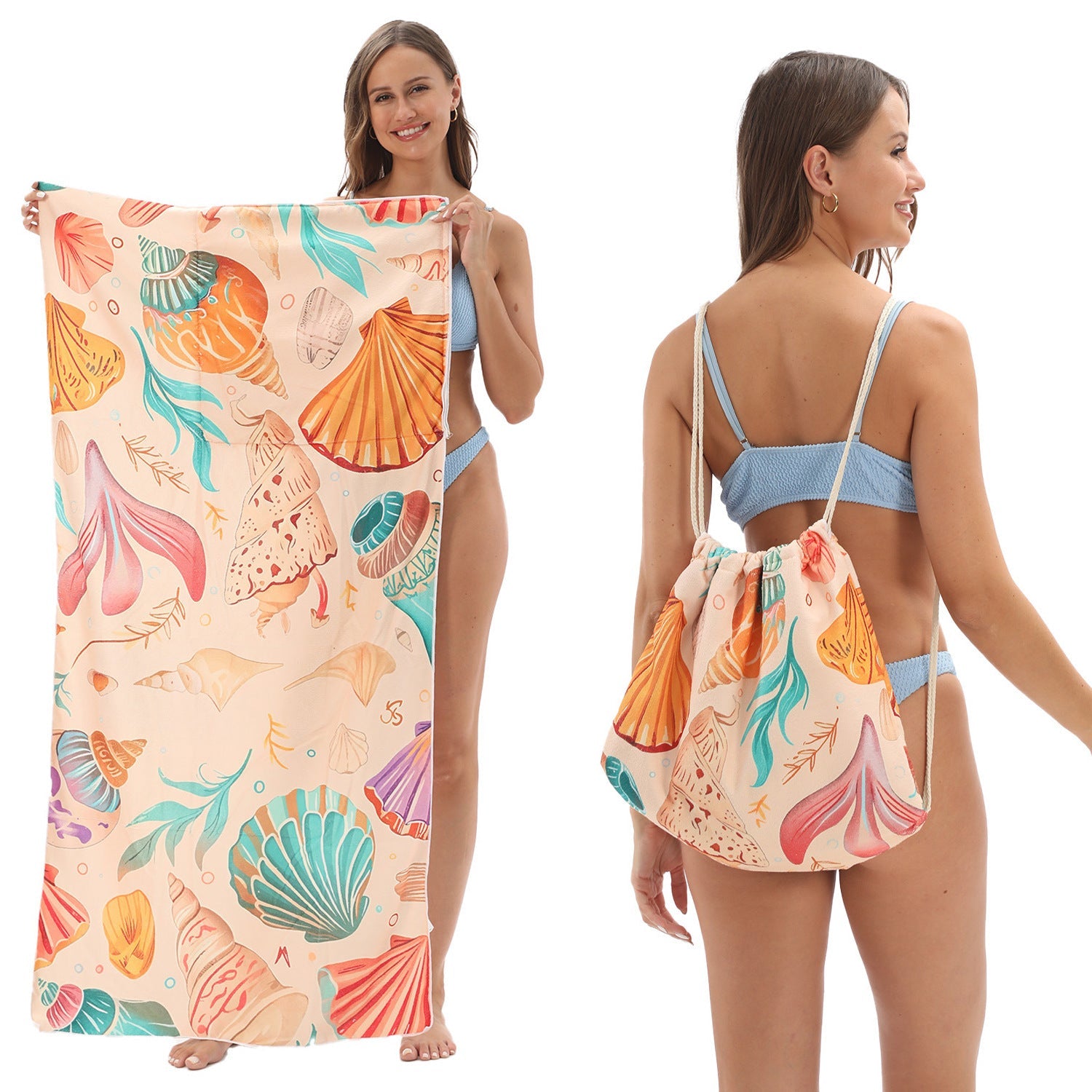 HKM-231891 Versatile Microfiber Beach Towel and Bag Storage - Multiple Colors Available