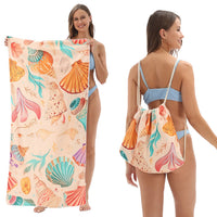 HKM-231891 Versatile Microfiber Beach Towel and Bag Storage - Multiple Colors Available