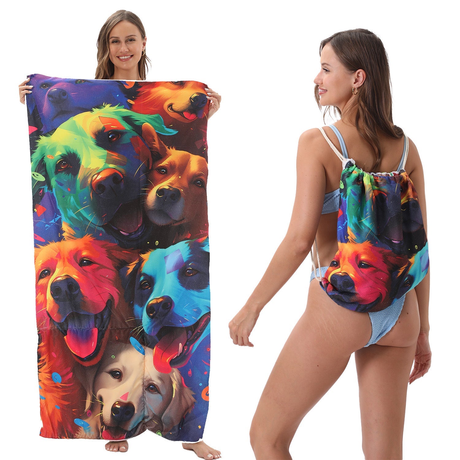 HKM-231891 Versatile Microfiber Beach Towel and Bag Storage - Multiple Colors Available