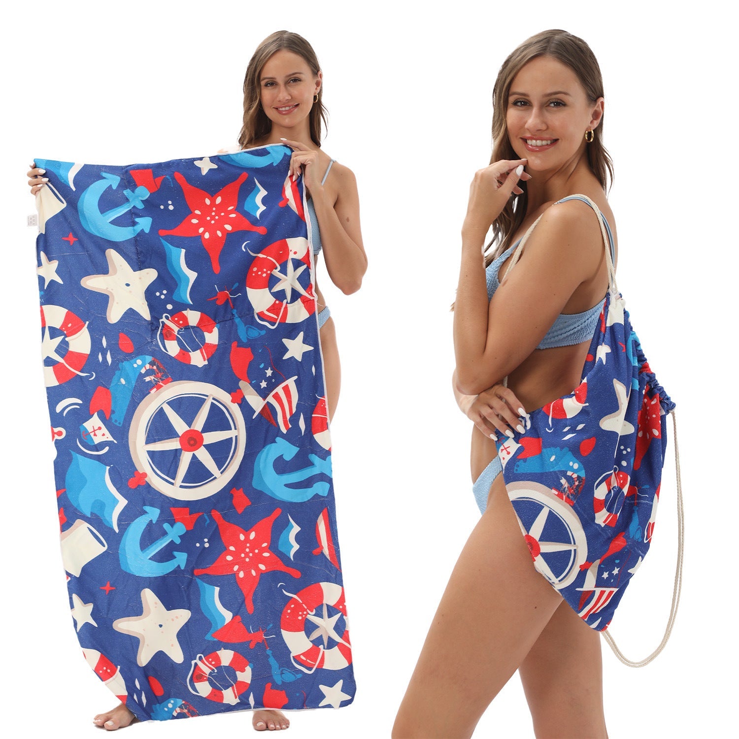 HKM-231891 Versatile Microfiber Beach Towel and Bag Storage - Multiple Colors Available