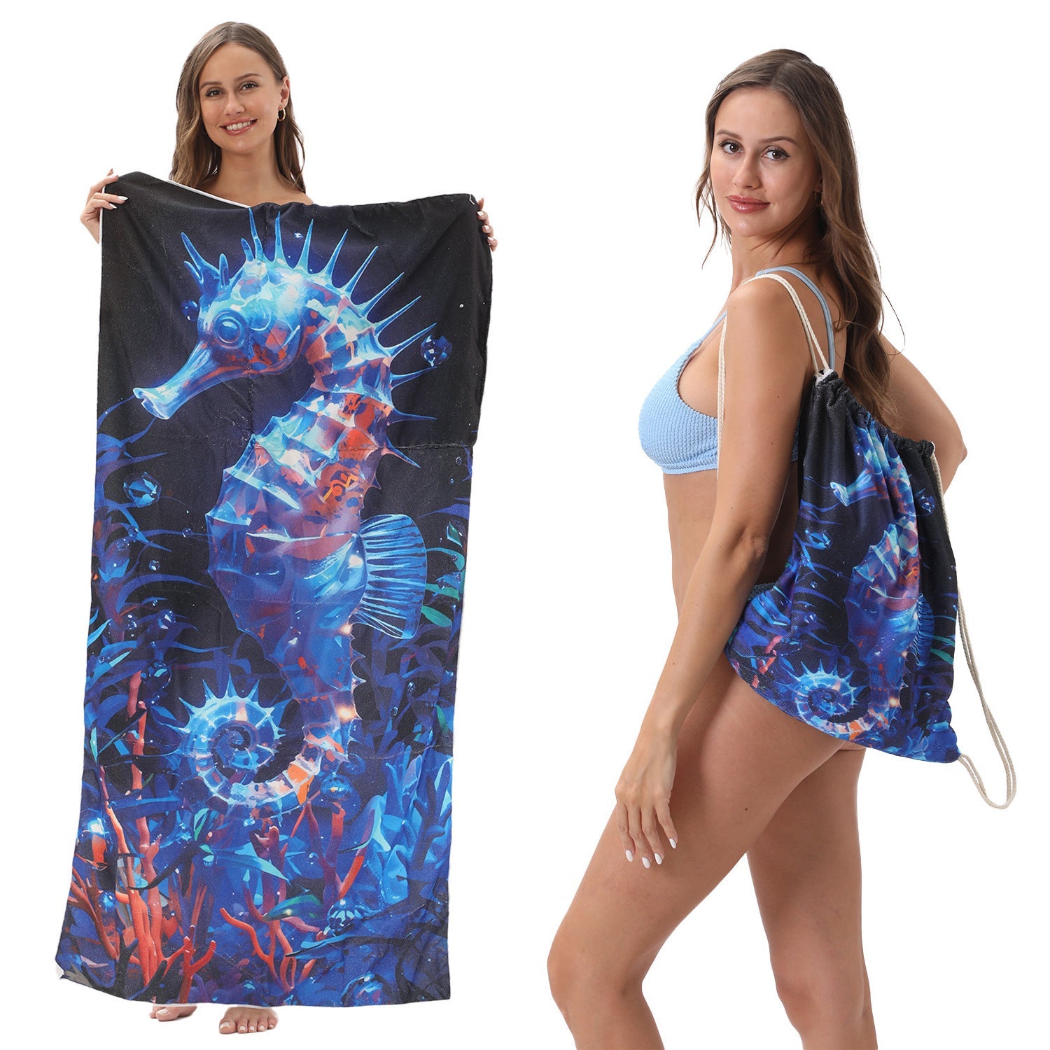 HKM-231891 Versatile Microfiber Beach Towel and Bag Storage - Multiple Colors Available