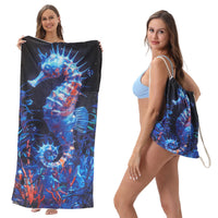 HKM-231891 Versatile Microfiber Beach Towel and Bag Storage - Multiple Colors Available
