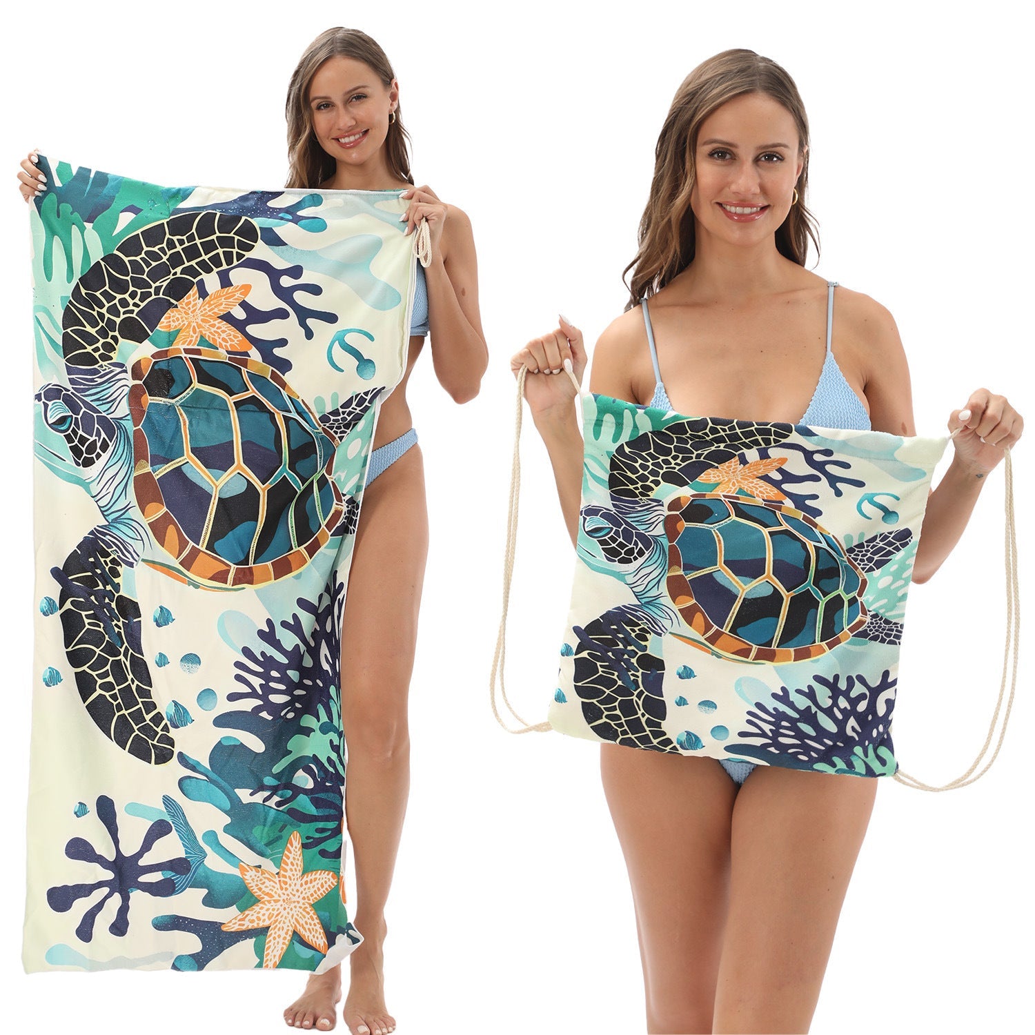 HKM-231891 Versatile Microfiber Beach Towel and Bag Storage - Multiple Colors Available