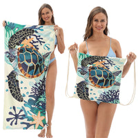 HKM-231891 Versatile Microfiber Beach Towel and Bag Storage - Multiple Colors Available