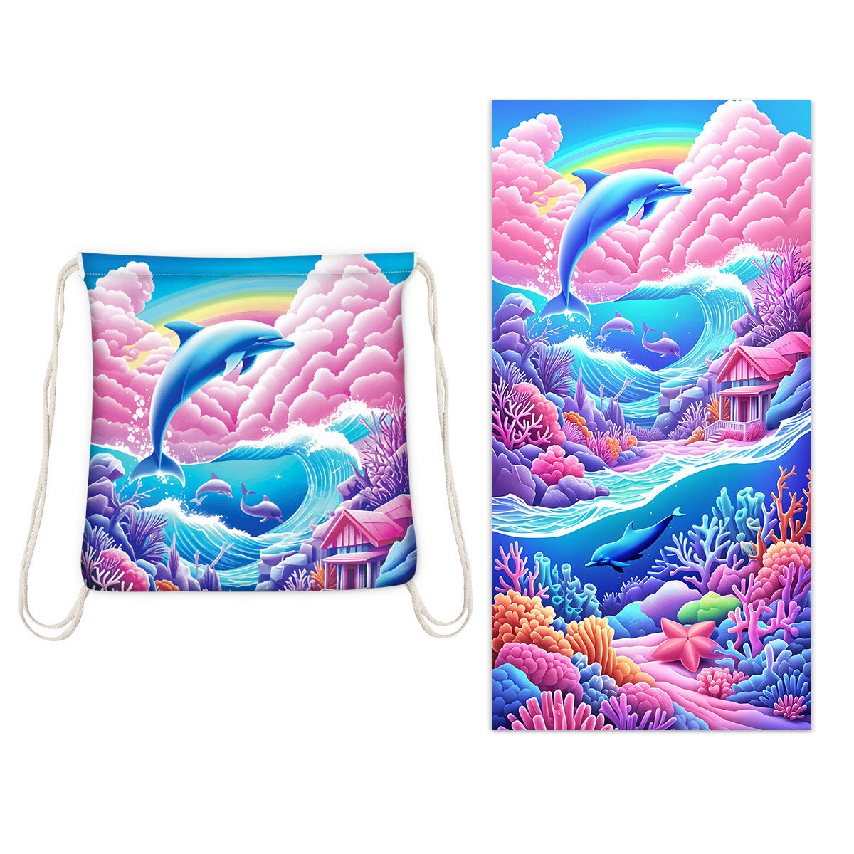 HKM-231891 Versatile Microfiber Beach Towel and Bag Storage - Multiple Colors Available