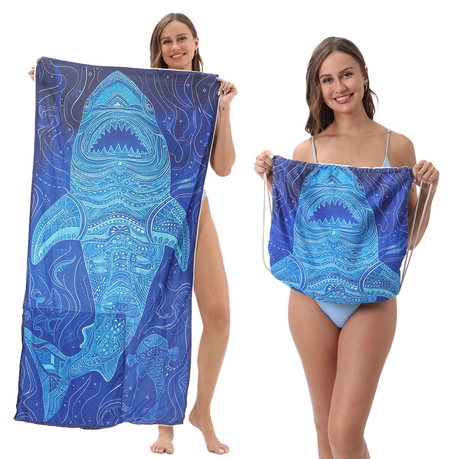 HKM-231891 Versatile Microfiber Beach Towel and Bag Storage - Multiple Colors Available