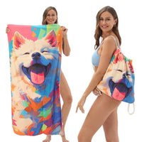 HKM-231891 Versatile Microfiber Beach Towel and Bag Storage - Multiple Colors Available