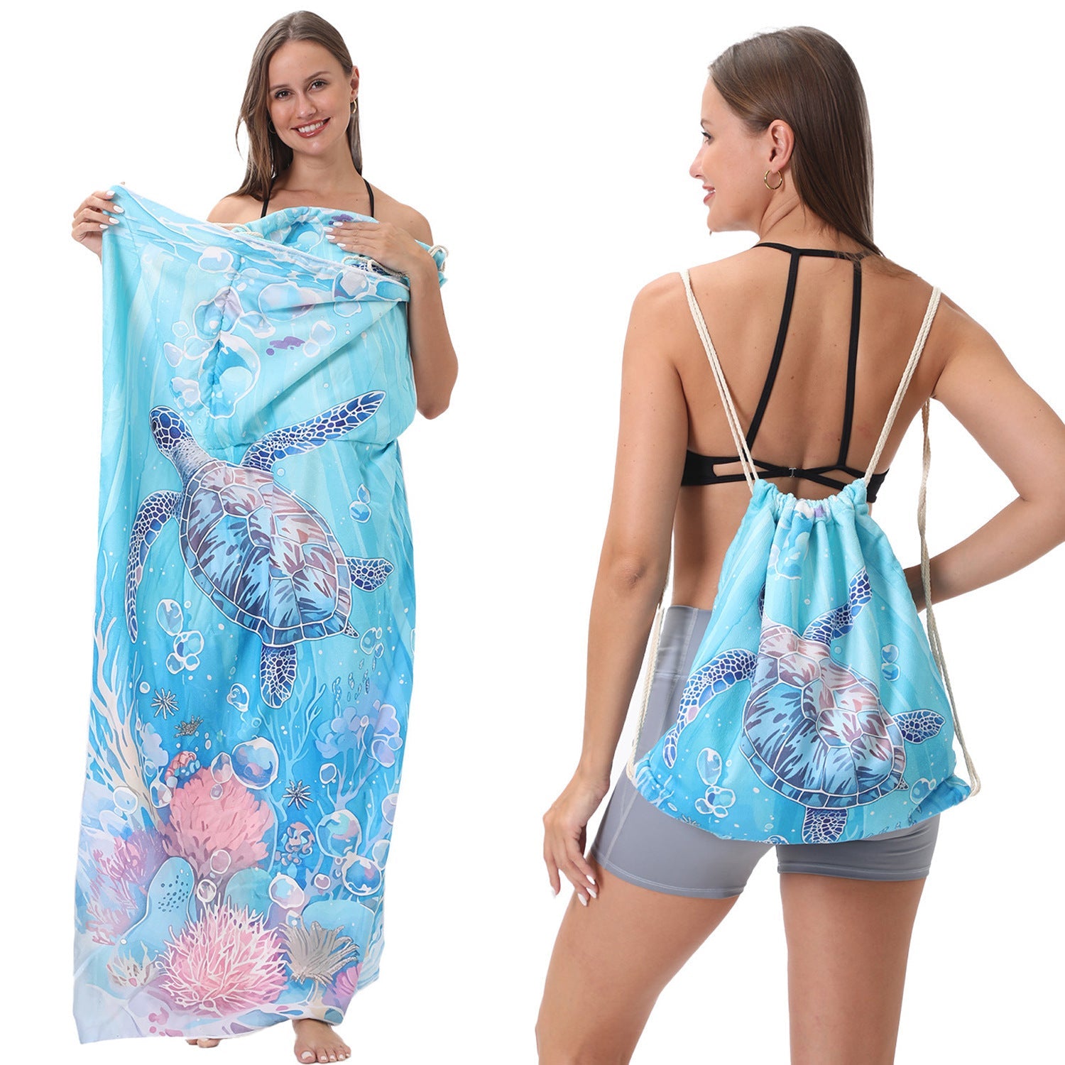 HKM-231891 Versatile Microfiber Beach Towel and Bag Storage - Multiple Colors Available