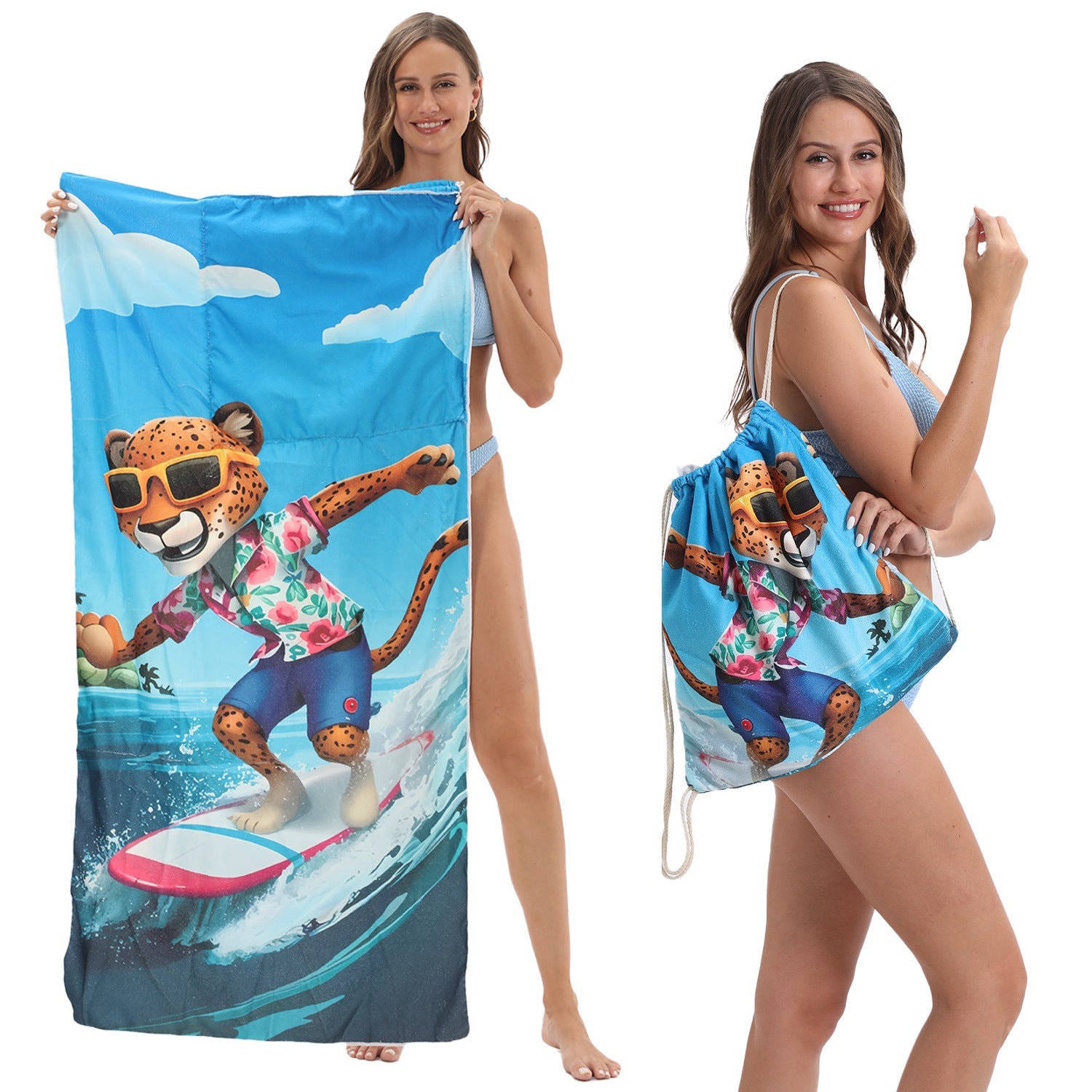 HKM-231891 Versatile Microfiber Beach Towel and Bag Storage - Multiple Colors Available
