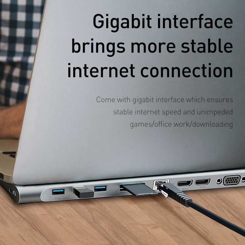 HKM-232019 Ten-Port HDMI and VGA Hub Docking Station with Cooling Bracket and Gigabit Network Port