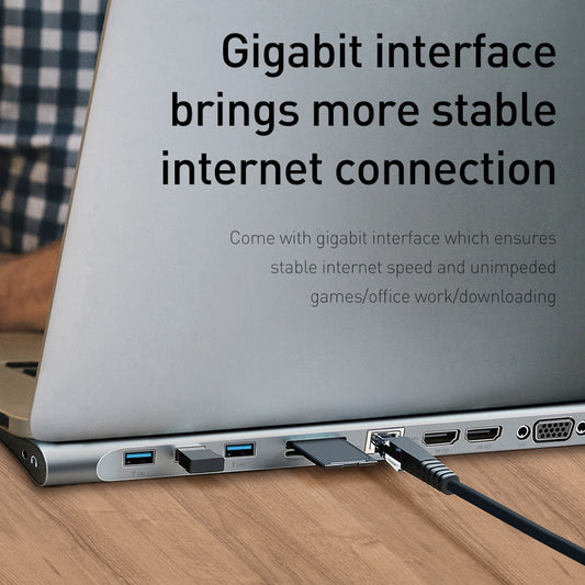 HKM-232019 Ten-Port HDMI and VGA Hub Docking Station with Cooling Bracket and Gigabit Network Port