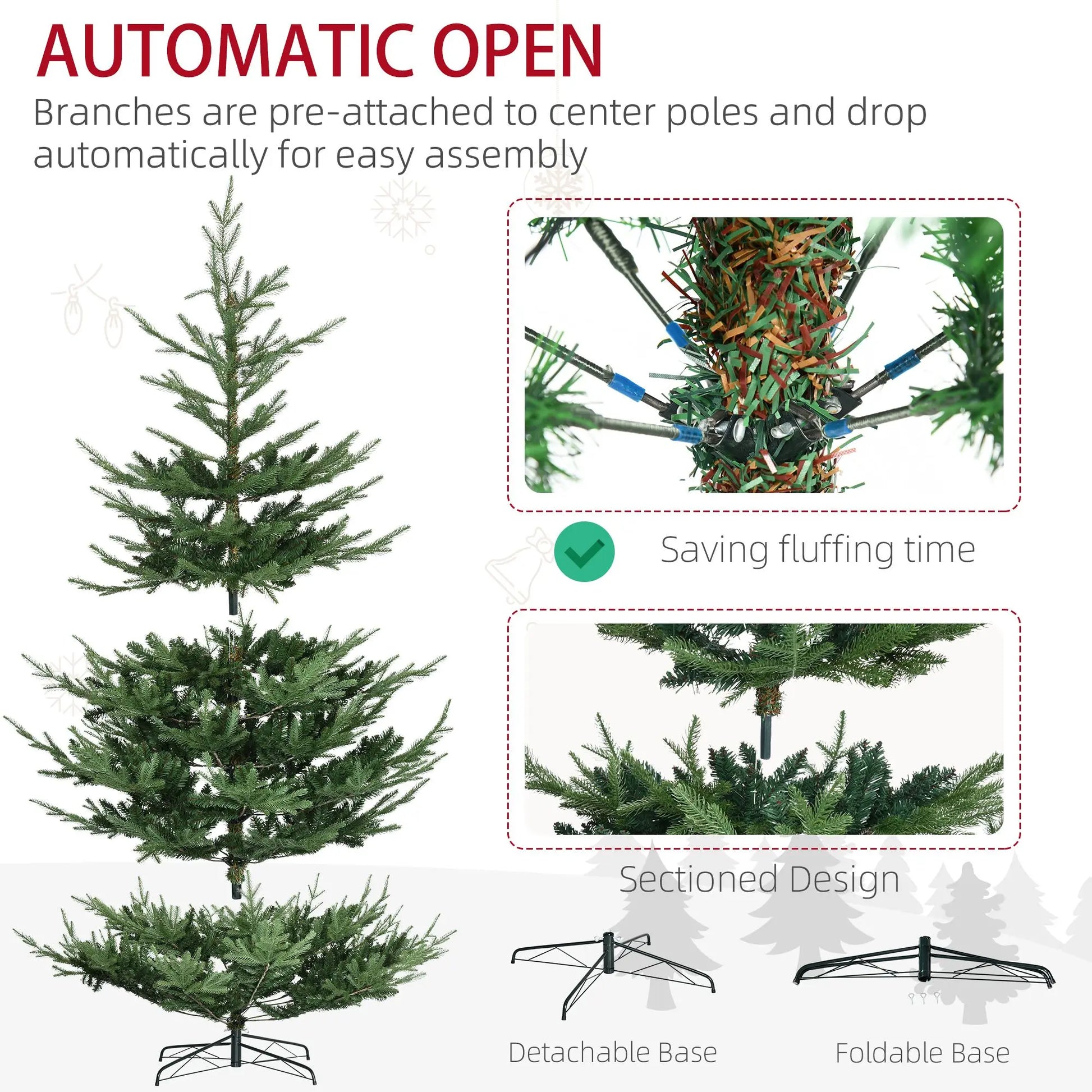 KTX-232083 9ft Hinged Artificial Christmas Tree with 1939 Realistic Pine Branches and Steel Base