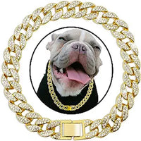 HKM-232147 Cuban Link Chain Dog Collar Necklace with Diamonds in Gold and Silver, Multiple Sizes Available
