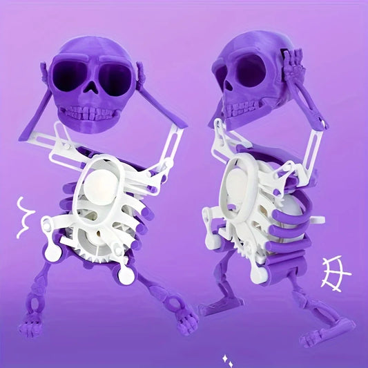 HKM-232275 Dancing Skeleton Wind-Up Toy - 17cm Pink Skull Figure for Halloween Fun